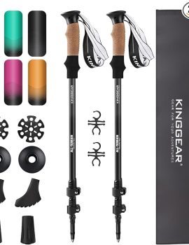KINGGEAR Nordic Walking Stick, TP1 Hiking Poles Retractable Lightweight 7075 Aluminum, Trekking Poles with Flip Lock, Natural Cork and EVA Grip, 2pc Hiking Gear
