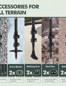 KINGGEAR Nordic Walking Stick, TP1 Hiking Poles Retractable Lightweight 7075 Aluminum, Trekking Poles with Flip Lock, Natural Cork and EVA Grip, 2pc Hiking Gear