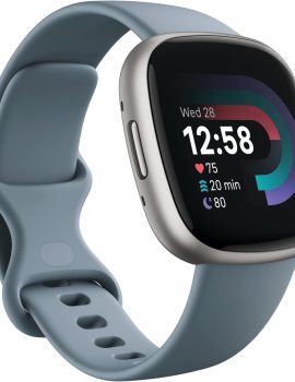 Fitbit Versa 4 Fitness Smartwatch with Daily Readiness, GPS, 24/7 Heart Rate, 40+ Exercise Modes, Sleep Tracking and more, Waterfall Blue/Platinum, One Size (S & L Bands Included)