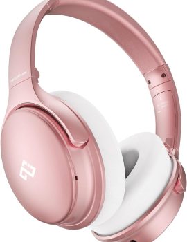 INFURTURE Upgrade Rose Gold Active Noise Cancelling Headphones with Microphone Wireless Over Ear Bluetooth, Deep Bass, Memory Foam Ear Cups, Quick Charge 90H Playtime, for TV, Travel, Home Office